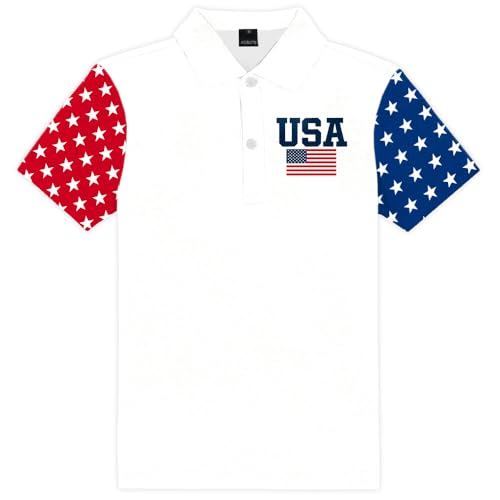 Image of AOBUTE Kids 4th of July Polo American Flag Short Sleeve Button Down Shirts Tops 3-14 Years