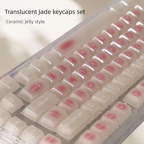 Image of dagaladoo Beige Jade keycaps Clear, Translucent Jelly PC Keyboard caps,Frost Shine Through keycap Set,115-keys Cherry Profile Custom keycap for 60% 65% 75% 100% Cherry Gateron MX Mechanical Keyboard
