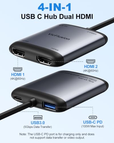 USB C to Dual HDMI Adapter, Dual 4K@60Hz Monitors Adapter for Laptop - image 2