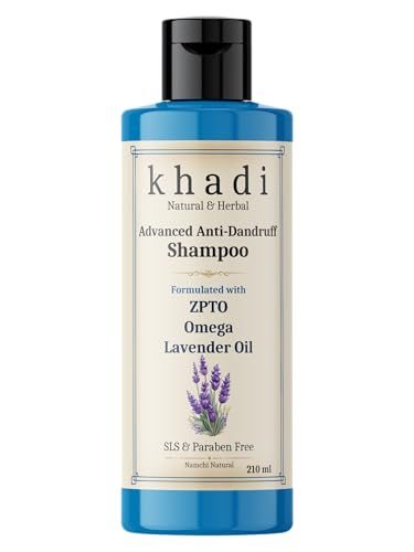 Image of Khadi Advanced Anti Dandruff Shampoo with ZPTO, Omega & Lavender Oil | Khadi Natural Shampoo for Women & Men | Sulfate, SLS & Paraben Free 210 ml