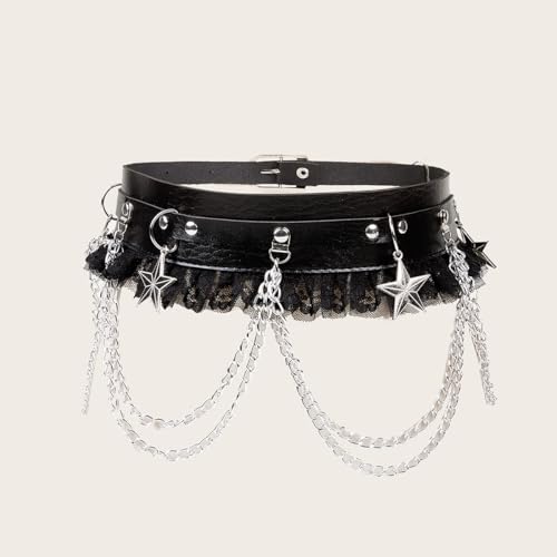 Womens Chain Belts Lace Studded Layered Metal Punk Body Chain Belt PU Leather Waist Belt Goth Partywear2
