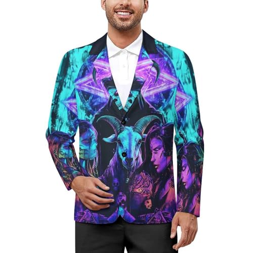 Satanic Pentagram Demon Bombardment Mens Suit Jacket Lapel Blazers V Neck Button Business Coat Tuxedo for Wedding Party