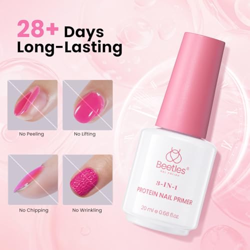 Image of Beetles Protein Nail Dehydrator and Primer, 3-in-1 HEMA-Free Primer Keratin-Infused, Nail Remove Excess, Enhance Adhesion for Acrylic & Gel Nails Supports Growth