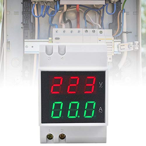 Image of DIN Rail Voltage Ampere Meter, AC80-300V AC0-99.9A Multi-Functional Digital Din Rail Current Voltage Power Meter Ammeter Voltmeter, Din Rail Led Display Digital AC Voltmeter