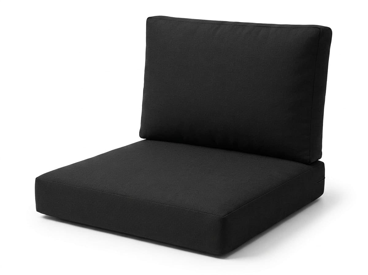 Rattan Garden Furniture Cushions Set – High-Density Foam Support, Outdoor Replacement Cushions for Patio Sofa & Conservatory – Water Resistant Covers (Black, 2Pc (seat + Back))