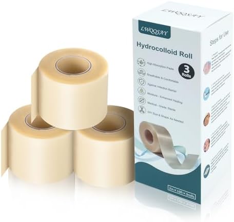 hydrocolloid roll for Wound Care,Large hydrocolloid Bandages Roll,Hydrocolloid Patch with Self-Adhesive,Medical Grade hydrocolloid roll, First Aid Kit Essential (2in*16ft, Count, 3)