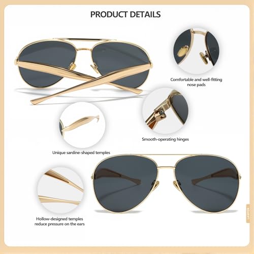 LASPOR Trendy Oversized Aviator Sunglasses for Women Men Metal Shades 70s Aviators Sun Glasses4