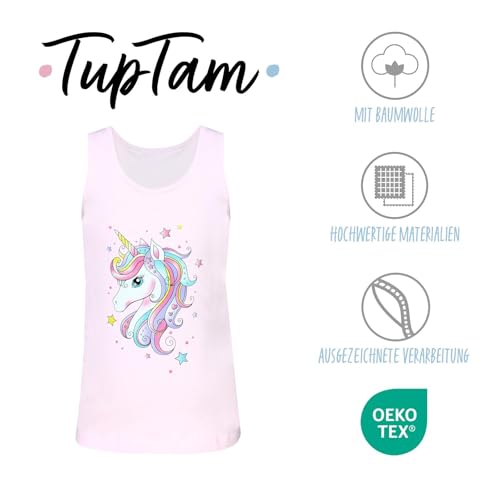 TupTam Unterhemden Mädchen Baumwoll Unterhemd 5er Pack Tank Top Ärmellos Kinder, Farbe: Einhorn Rosa Gelb Blau Weiß Aprikose Unicorn, Größe: 110-116