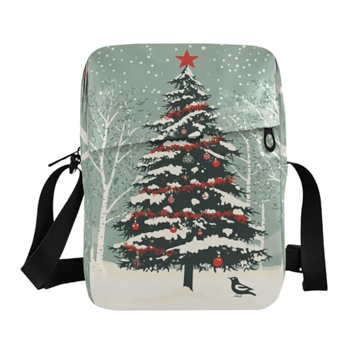 MCHIVER Small Messenger Bag Snowy Christmas Tree Green Crossbody Bag for Men Women Fanny Packs Purse for Office Concert