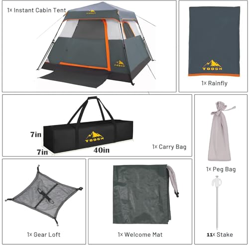 Toogh 3/4 Person/6 Person Camping Tent Fast Cabin Tent with Instant Setup Tent, Weatherproof Tent Easy Quick Set Up & Pop Up in 60 Seconds with Rainfly Backpack for Family Camping,Upgraded Ventilation の商品画像 8