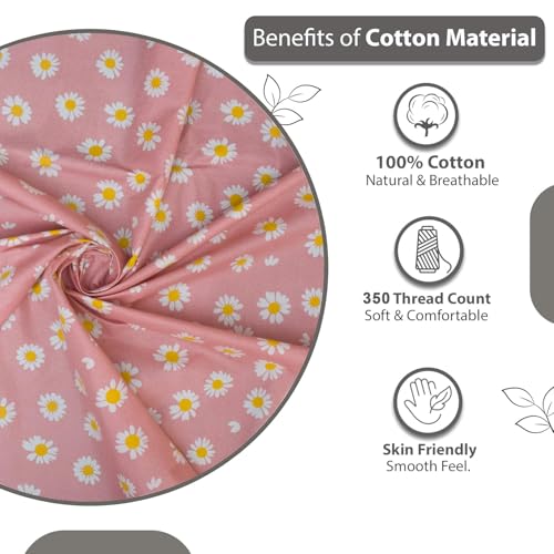 Image of 300 TC Glace Cotton Super Soft Fabric Single Size Bedsheet for Single Bed, Bedsheet Size 60 inches X 90 Inches, 152 x 228 cm with 1 Large Size Pillow Covers - Pink