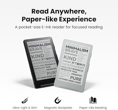 XTEINK X4 E-Book Reader (Developer Edition), 4.3" Pocket E-Ink eReader, Physical Page-Turn Buttons, Ultra-Thin 0.23" & 2.72 oz, Magnetic-Ready Design, Distraction-Free Reading, 16GB, Mist Gray - 1