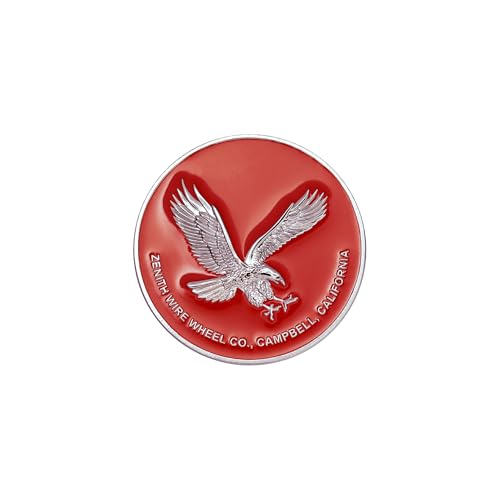 Image of Zenith Eagle Chrome & Red Metal Wheel Chip Emblem (Single) | Triple Chrome Plated Solid Metal Wheel Chip Emblem, 2.25 inch | for Lowriders with Recessed Knock Off Spinner Caps
