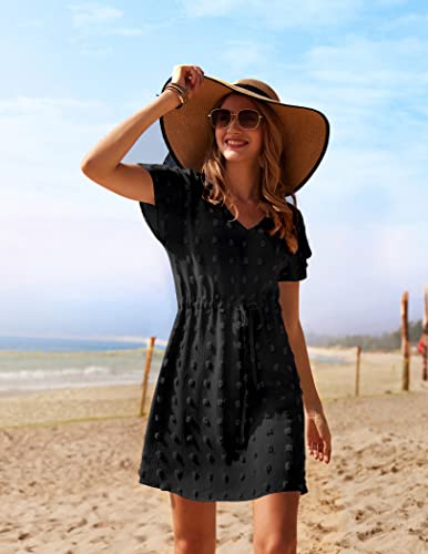 Ekouaer Womens Swimsuit Cover Up Swiss Dots Chiffon Bikini Beachwear Flowy Pom Pom Coverups3