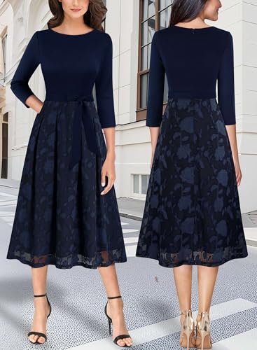 Image of VFSHOW Womens Work Business Casual Church Pockets Belted A-Line Midi Dress