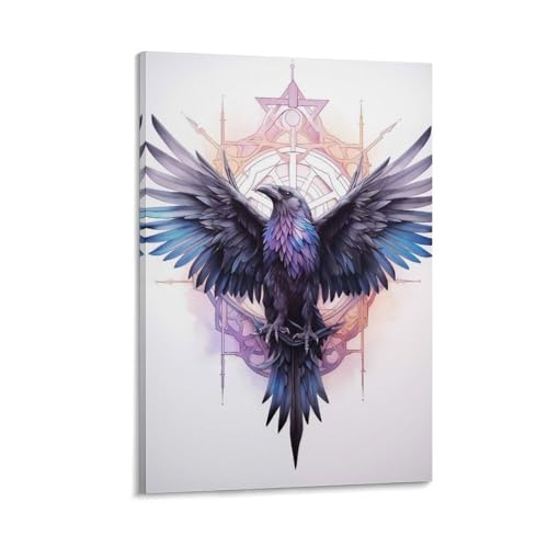 Style nordique rétro affiche corbeau géométrique pour mur maison