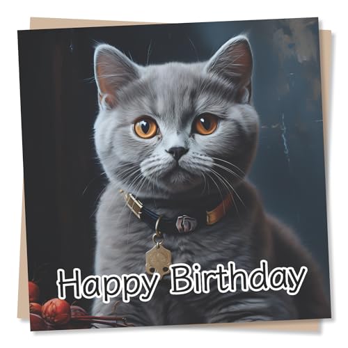 Nokular Beautiful British Shorthair Cat Happy Birthday Card - Special Greetings Card for Family & Friends