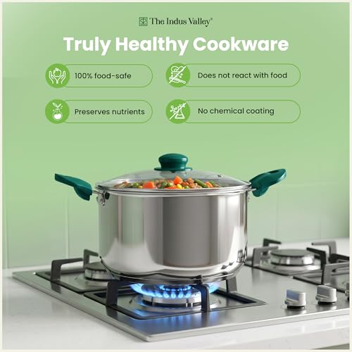 Image of The Indus Valley Stainless Steel Impact Bonded Casserole 5 litres | 3-Layer Thick Bottom | Healthy & Toxin-Free | Fast &Even Heating | Stay-Cool Handle | Induction Friendly I Easy to Clean