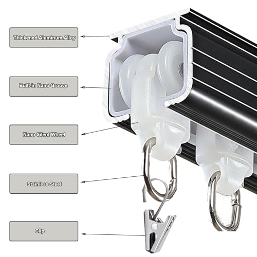 Pista de aluminio para salones y dormitorios, riel blanco de 325 cm con clips 5