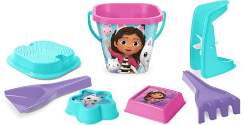 Seau de sable Gabby's Dollhouse de 7 pièces incluant moulin et tamis pour enfant