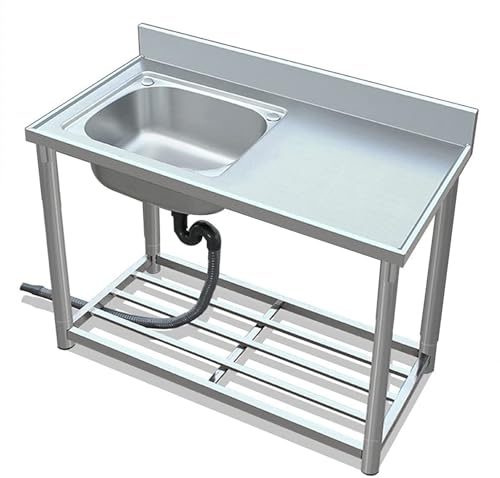 Évier professionnel en acier inoxydable de 120 cm avec support mobile et cuve unique