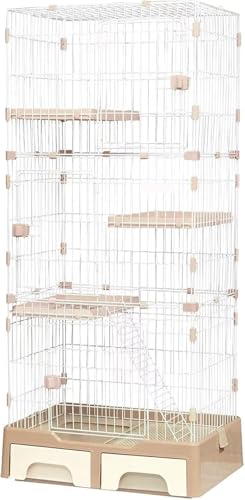 N&S 猫 キャットケージ トイレ収納型 キャスター付き トイレ・収納ボックス付き ネコハウス 留守番 保護 脱走防止 多頭飼い C10020 3段 アイボリー