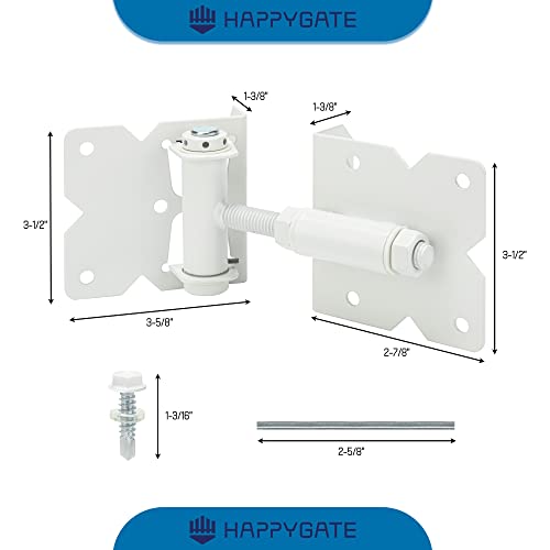 Heavy Duty Self Closing Gate Hinges Hardware Kit For Wooden Vinyl Fence 90 Degree Adjustable Gate Hinges Hardware Kit For Metal Gates With 22 Durable Screws And Swing Adjuster Tool, 2 Pack, White #TOP1