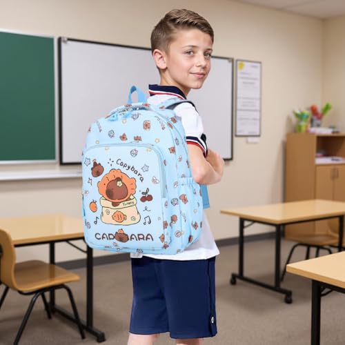 3-Pieces Funny Capybara Backpacks with and Lunch Bag (blue)3