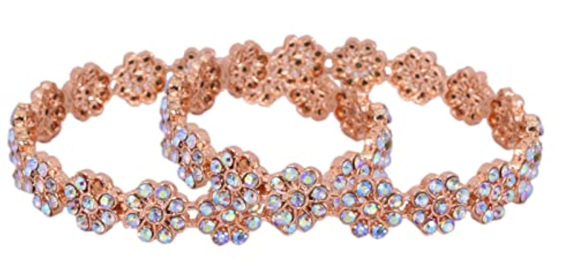 Zircon Gemstone Alloy Kada Set with Flower Pattern Glossy Finish