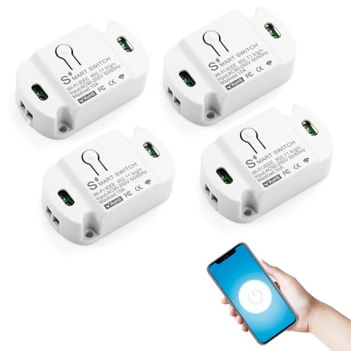 4 pezzi Interruttore Alexa Smart Life, Interruttores WiFi, Interruttore Alexa Luci Controllo Vocale, interruttores intelligente WiFi Compatibile Con Alexas, Google Home, Controllo Tuya/Smart Life APP