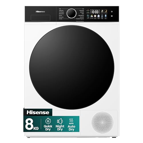 Hisense DH3I802BWCD, 8KG, Kondensation mit Wärmepumpe, 18 Programme, ConnectLife, Feuchtesensor, Anti Crease, TwinAir,Schwarz- Weiß, Energieeffizienzklasse C