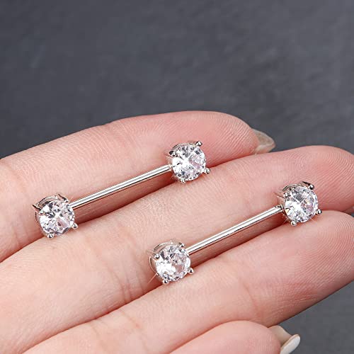 Sllaiss 2Pcs Sterling Silver Nipple Rings For Women 16G Cz Straight Tongue Rings Barbells Nipple Piercing Jewelry thumb #5