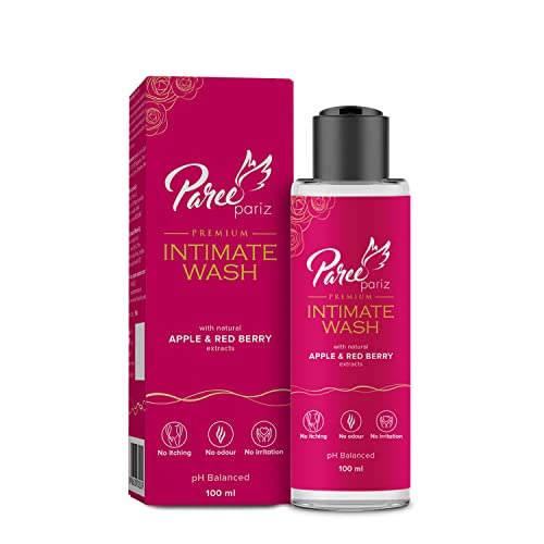 Paree Pariz Premium Intimate Wash for Women-100 ML|Apple and Berry Extracts|Prevent Itching and Dryness|Balance PH| Sulfate Free|Paraben Free| 100% Alcohol-Free|All Skin Types|Soothing & Gentle|Pleasant Fragrance|Safe-to-Use