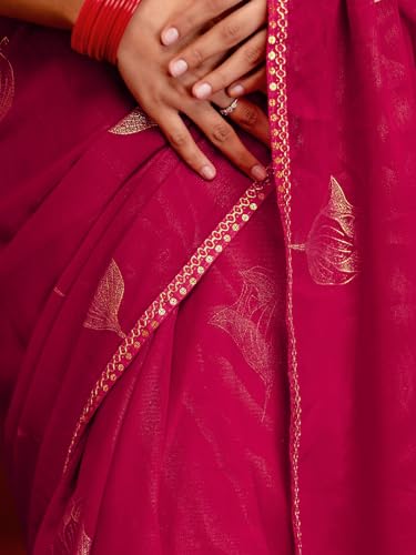 Image of SIRIL Women's Georgette Foil Printed Saree with Unstitched Blouse Piece