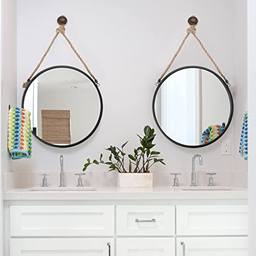 FUIN 20" Round Metal Wall Mirror with Circle Circular Frame Decorative Hanging Rope for Bathroom Vanity Entryway - Image 2