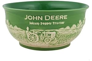 John Deere Small Raised-Relief Stoneware Bowl for Snacks, Dips, and Treats