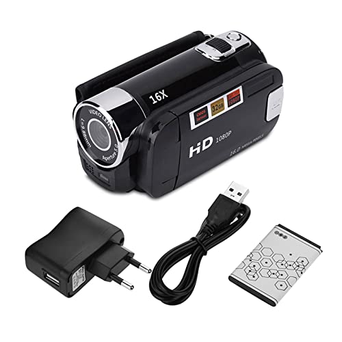Videocámara Digital Full HD de Alta Definición - Zoom 16X, Sensor COMS, Rotación 270°, Pantalla Color 2,4 Pulgadas, Grabación Video, Vlogging DV Cámara (Negro)