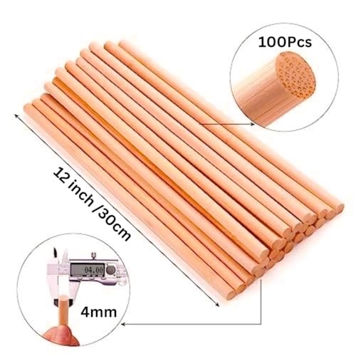 Image of BLOOMAX 8mm x 4 Inch Wooden Dowel Pins - Pack of 100 | Smooth Sanded Hardwood Fluted Pegs with Beveled Ends | Colour Variants for DIY Crafts, Furniture Joinery & Woodworking | Made in India