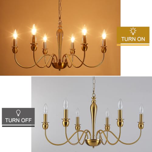 Image of ETONIMERR 6 Lights Plug in Chandelier Gold Plug in Hanging Light Fixture