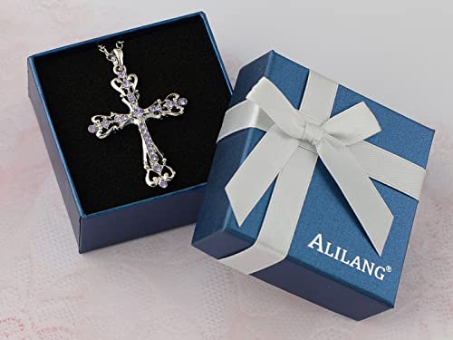 Image of Alilang Womens Black Silver Clear Crystal Rhinestones Celtic Holy Cross Pendant Necklace