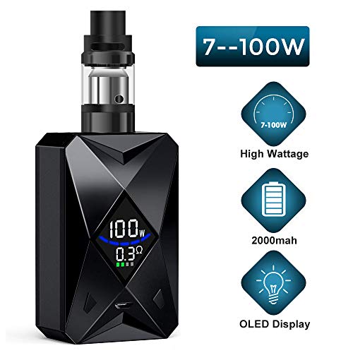 Cigarette Elettronica Kit, Sigaretta Elettronica Goblin 100w, E Cigs batteria ricaricabile 2000mah con serbatoio di riempimento inferiore da 0,25ohm 2,0 ml, No E liquido, senza nicotin (Black)