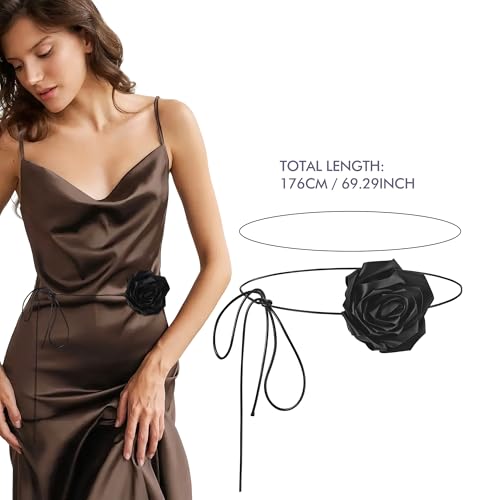 Ayliss Flower Belt for Dress Women Bohemian Style Rope Braid Waist Belt Rose Flower Choker Necklace Camellia Waist Chain2