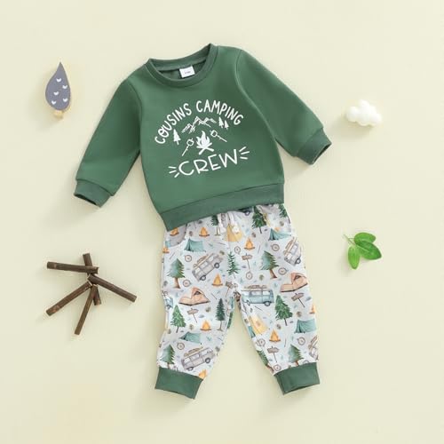 Fall Winter Outfit Toddler Baby Boy Cousins Camping Crew Long Sleeve Sweatshirt Pants 2Pcs Adventure Clothes Set2