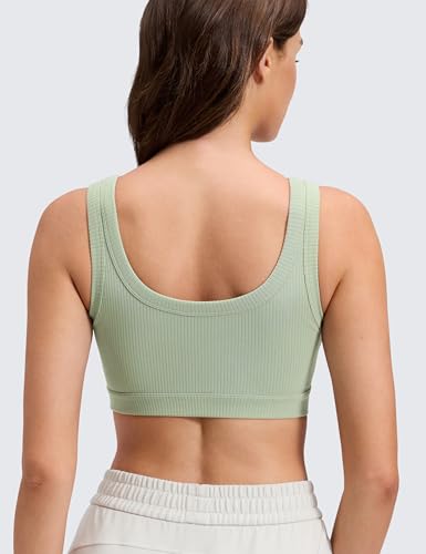 Image of CRZ YOGA Ribbed U Neck Sports Bras | Medium Support, Removable Pads, Casual, Wide Straps, for Women