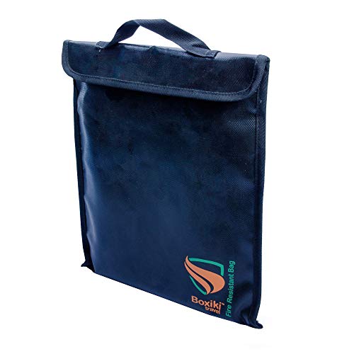 Boxiki Travel Fireproof Document Bag - Fire and Water Resistant Safe Storage Important Documents and Money Bag for Luggage, Passport, Cash, Jewelry (Small)