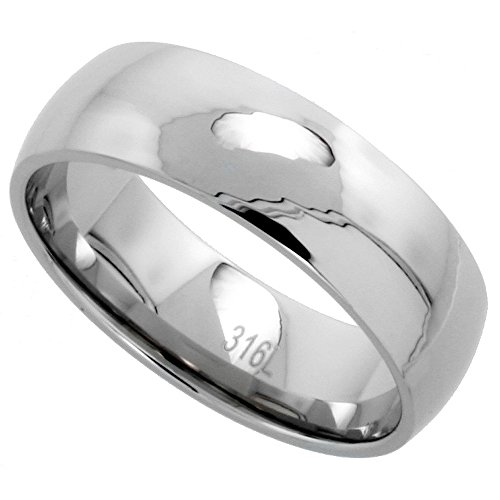 Surgical Stainless Steel Domed 8mm Wedding Band Thumb Ring Comfort-Fit High Polish, Size 9.5