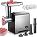 Yabano Tritacarne Elettrico 3 in 1, Macchina per Carne in Acciaio Inox con Accessorio per Salsicce, 3 Piastre di Macinatura, Accessorio per Kubbe e Tubo per Insaccare, per Casa e Cucina