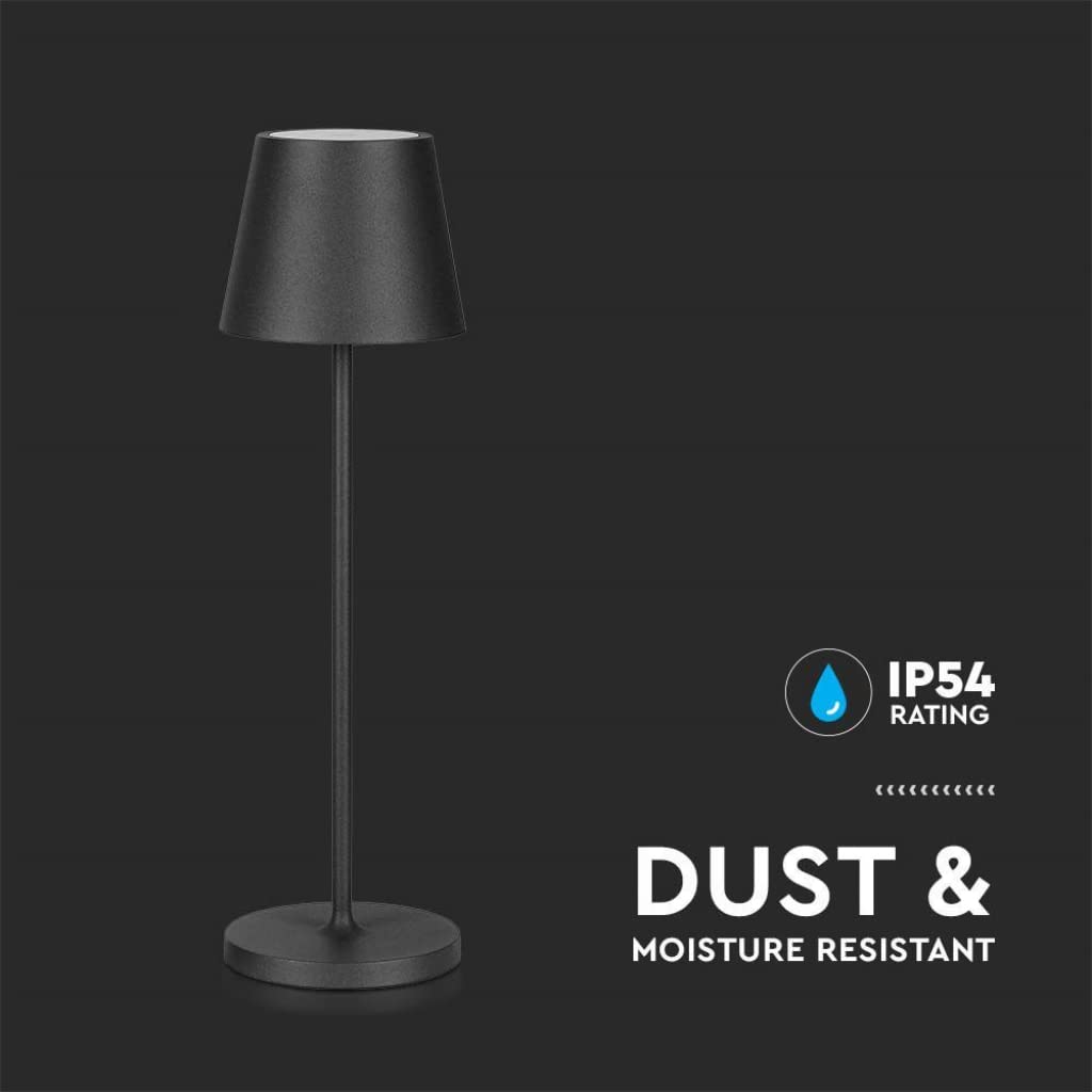 V-TAC Dimmbare LED Tischlampe Kabellos mit Touch-Bedienung - Wiederaufladbar Schwarz Lampe für den Innen und Draußen - Außenbereich IP54 - Hause Restaurant - 4400-mAh-Akku - Warmweiß 3000K