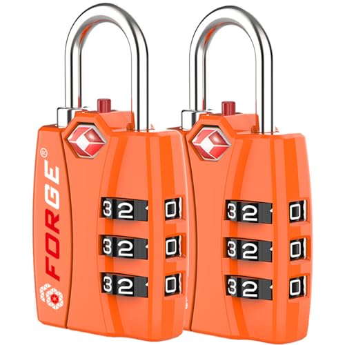 Image of Forge Open Alert TSA Approved Luggage Locks - 3 Digit Combination, Easy Read Dials, Zinc Alloy Body (Orange 2 Locks)