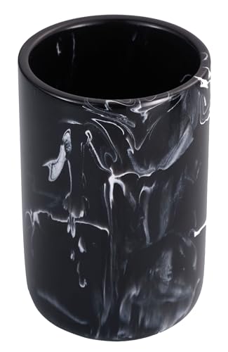 Joitsvia Bathroom Tumbler Cup Holder, Mouthwash Cups with Black Marble Look Polyresin Toothbrush Organizer for Makeup Brushes Holder Pen Container Organizer for Bathroom or Office, Vanity Countertop